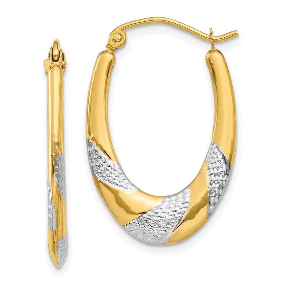Two-Tone Oval Hoop Earrings in 14k Yellow Gold and Rhodium - Picture 1 of 5
